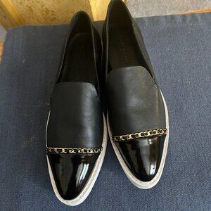 Karl Lagerfeld Paris Caralee  cap toe slip on sneakers black leather w gold chai